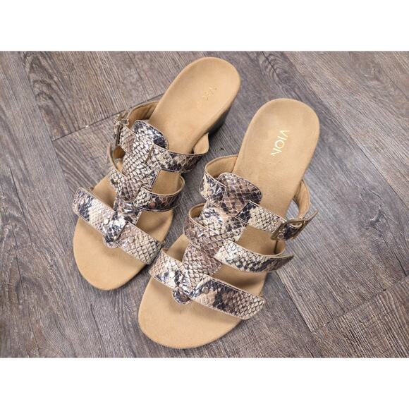 Vionic Orthotic Triple Strap Slide Wedge Sandals Heel Radia Snake Size 8 Shoes - Picture 3 of 9